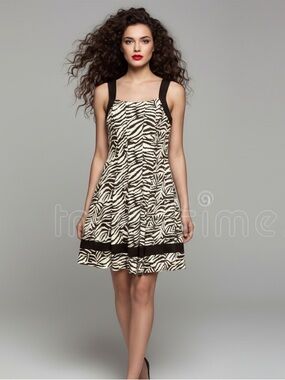Jolibel Zebra Animal Print Sleeveless Midi Dress - Size 14